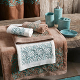 Wyatt Turquoise Scroll 3PC Bath Towel Set, Cream, 2 MOQ