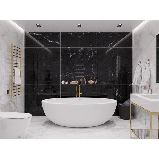 Kekehun Series 76 in. x 41 in. Flat Bottom Solid Surface Freestanding Soaking Bathtub with Center Drain in Matte White