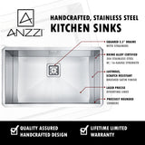 ANZZI 32 in. Undermount Kitchen Sink, Handcrafted Stainless Steel (16/18 Gauge), Single or Double Bowl, Various Series