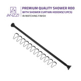 ANZZI Heavy Duty Adjustable Tension Rod (33" to 55" Range), No Drilling Required, Anti-Slip Rubber Ends, Stainless Steel Hooks Included
