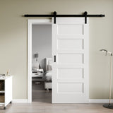 Borneo Series 36 in. x 84 in. Unfinished Ready-to-Stain MDF Interior Sliding Barn Door with Hardware Kit in Matte Black