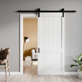 Benagil Series 36 in. x 84 in. Pure White Finish MDF Interior Sliding Barn Door with Hardware Kit in Matte Black