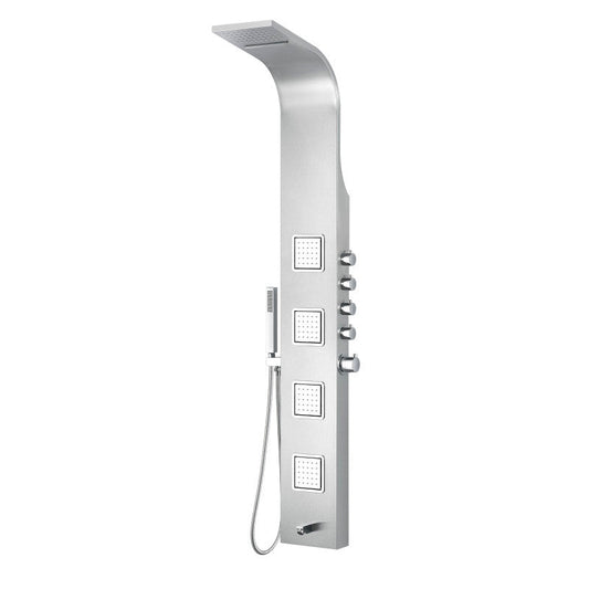 MESA Series 64 in. 4-Jetted Full Body Shower Panel System with Heavy Rain Shower and Spray Wand in Brushed Steel