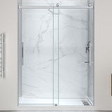 Stellar Series 76 in. x 57-60 in. Sliding Frameless Shower Door with Alcove Shower Base - Multiple Finishes