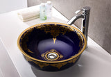 Scepter Series 17 in. Bathroom Vessel Sink with Scratch-Tough and Stain-Resistant Surface in Blue Hammered Glass