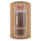 1-2-Person Round Infrared Sauna with Canadian Hemlock Wood, Infrared Heating Panels, Red Light Heater, and Glass Door