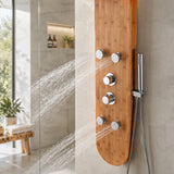 Crane Series 52 in. Full Body Shower Panel with Heavy Rain Shower and Body Jets and Spray Wand in Natural Bamboo