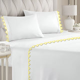 Ashley 400TC Cotton Traingle Embroidery Sateen Solid Sheet Set