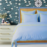 Light Blue 400TC Cotton Small Scallop Embroidery Duvet Cover Set