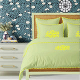 Monogram Sage 400TC Cotton Small Scallop Embroidery Duvet Cover Set