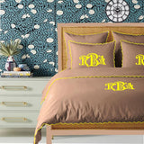 Monogram Taupe 400TC Cotton Small Scallop Embroidery Duvet Cover Set