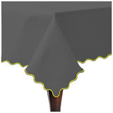 Scallop Embroidery Sateen Cotton Solid Table Cloth - Dark Grey