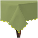 Scallop Embroidery Sateen Cotton Solid Table Cloth - Sage