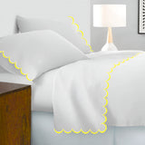 Allena 400TC Cotton Scallop Embroidery Sateen Solid Sheet Set
