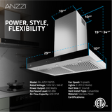 ANZZI 30-Inch 600 CFM 3-Speed Stainless Steel Wall Mount Convertible Residential Range Hood with LED Lamp