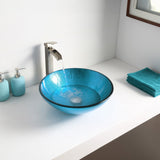 Accent Series 17 in. Bathroom Vessel Sink with Scratch-Tough and Stain-Resistant Non-Porous Surface in Blue Ice Glass