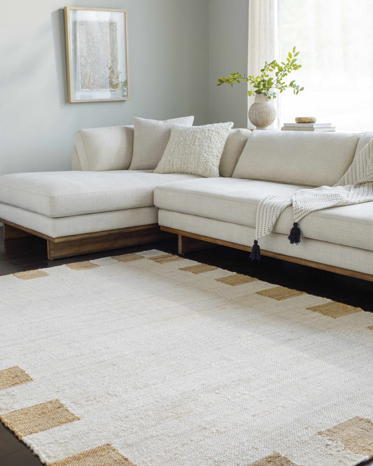 Yuval Dotted Bordered Jute Carpet - Clearance