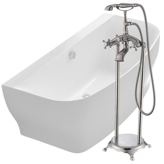 Bank Series 65 in. x 31 in. Flat Bottom Freestanding Soaking Bathtub with Center Drain and Faucet in Glossy White