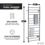 ANZZI Elgon Series 14-Bar Wall Mounted Towel Warmer (20.86" W x 48.62" H), Dual Installation (Hardwire/Plug-In), Quick Warm Time, Rhino Alloy Certified