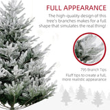 HOMCOM 6 FT Artificial Christmas Tree, Flocked Hinged Xmas Tree with 795 Tips, Steel Base, Auto Open, Green