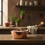 Mauviel M'Heritage M'250 B Copper Splayed Saute Pan With Lid, Brass Handle, 3.6-Qt