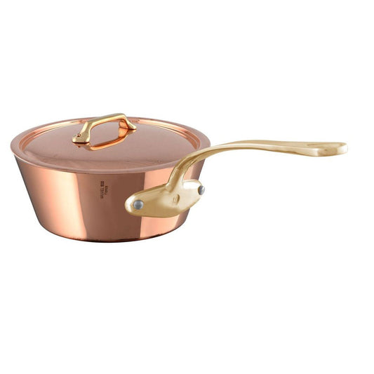 Mauviel M'Heritage M'200 B Splayed Saute Pan With Lid, Brass Handle, 3.6-Qt