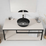 Allegro Series 17 in. L x 17 in. W Round Bathroom Vessel Sink in Matte Black Finish Glass with Chrome Pop-Up Drain