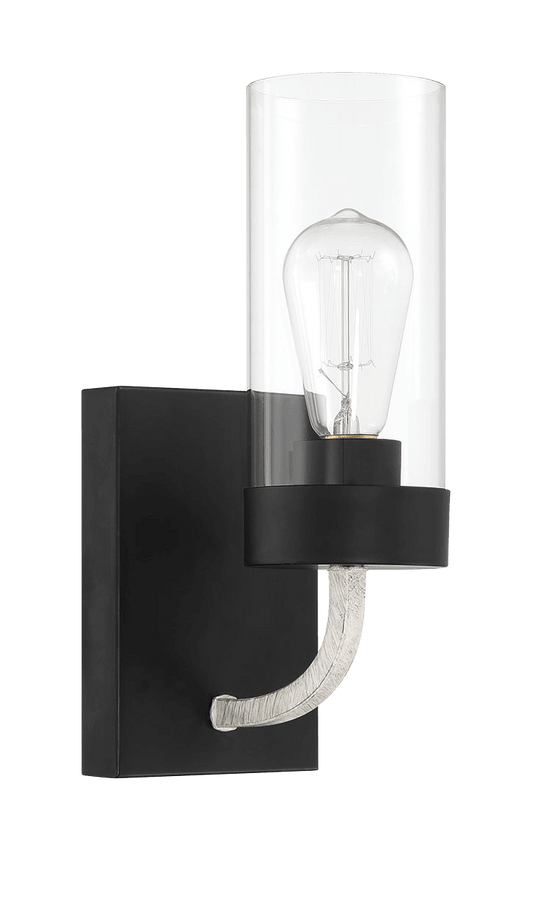 Zephyr Single Light Sconce With Clear Glass Metal Black Finish