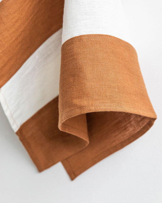 Zero-waste striped linen tea towel in Cinnamon