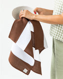 Zero-waste striped linen tea towel in Chocolate brown