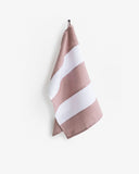 Zero-waste striped linen tea towel in Woodrose