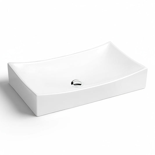 Ruth Series 22 in. Rectangular Ceramic Vessel Sink Basin in Glossy White with Curved Edge for Countertop Bathroom Vanity