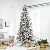 HOMCOM 9 Foot Pine Snow Flocked Artificial Christmas Tree with 616 Realistic Cedar Branches, Auto Open, Home Holiday Decoration, Green