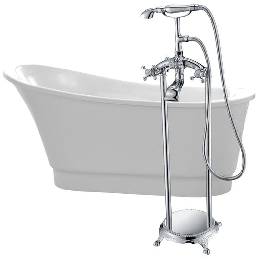 Prima Series 67 in. x 31 in. Flat Bottom Acrylic Freestanding Soaking Bathtub with Center Drain in Glossy White