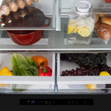 ZLINE Autograph Edition 36" 4-Door French Door Refrigerator, Water, Ice Dispenser, Black Stainless Steel, Polished Gold Square Handles RFMZ-W-36-BS-FG