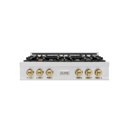 ZLINE 36" Autograph Rangetop Stainless, Bronze Accents, RTZ-36-CB