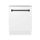 ZLINE 24" Autograph Dishwasher, White Door, Black Handle, DWVZ-WM-24-MB