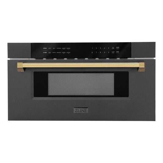 ZLINE 30" Microwave Drawer, Black Stainless, Gold MWDZ-30-BS-G