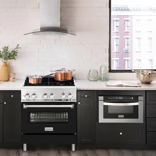 ZLINE 30" Bundle Range RA-BLM-30 &  Wall Range Hood KB-30, 2KP-RABLMRH30