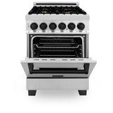 ZLINE 24" Autograph Dual Fuel Range, Stainless, Black accents, RAZ-24-MB
