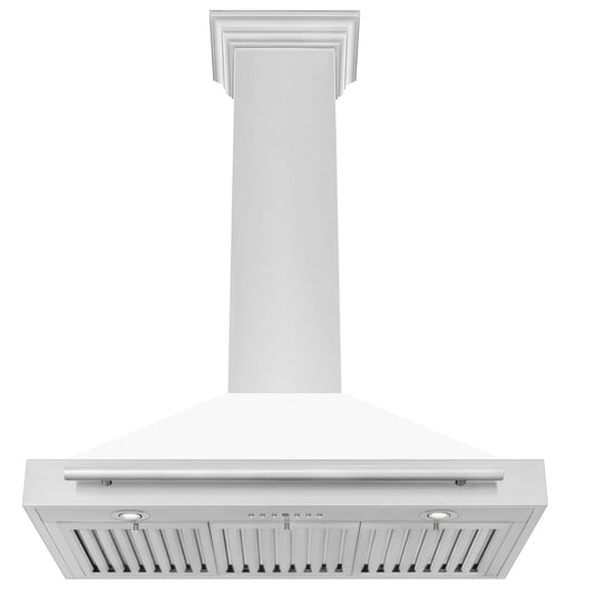 ZLINE 36" Stainless Hood, White Matte, Stainless Handle KB4STX-WM-36