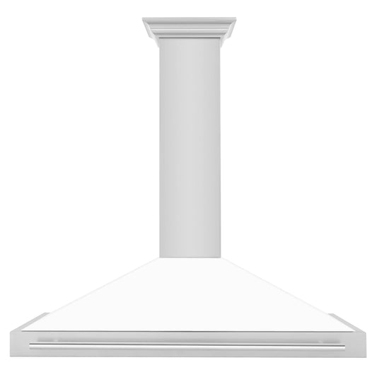 ZLINE 48" Stainless Hood, White Matte, Stainless Handle KB4STX-WM-48