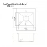 ZLINE 15" Topmount Single Bowl Bar Sink DuraSnow Stainless Steel, STS-15S
