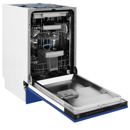 ZLINE 18" Dishwasher in Blue matt panel, Stainless Tub, DWV-BM-18