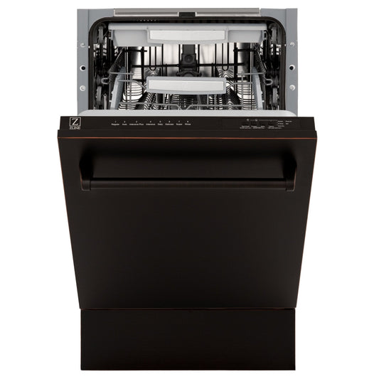 ZLINE 18" Dishwasher, Oil Rubbed Bronze panel, Stainless Tub, DWV-ORB-18