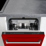ZLINE 18" Dishwasher, Red Gloss panel, Stainless Tub, DWV-RG-18