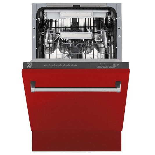 ZLINE 18" Dishwasher, Red Matt panel, Stainless Tub, DWV-RM-18