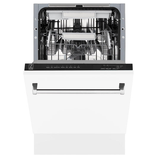 ZLINE 18" Dishwasher, White Matte panel, Stainless Tub, DWV-WM-18