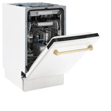 ZLINE 18"Autograph Dishwasher, White door, Gold Handle, DWVZ-WM-18-G