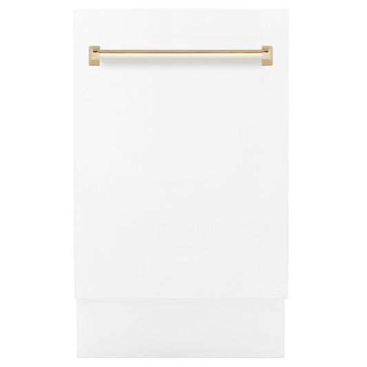 ZLINE 18"Autograph Dishwasher, White door, Gold Handle, DWVZ-WM-18-G